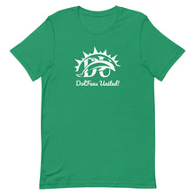 Load image into Gallery viewer, DolFans United! Tee (DU White; Blue/Green Colors)